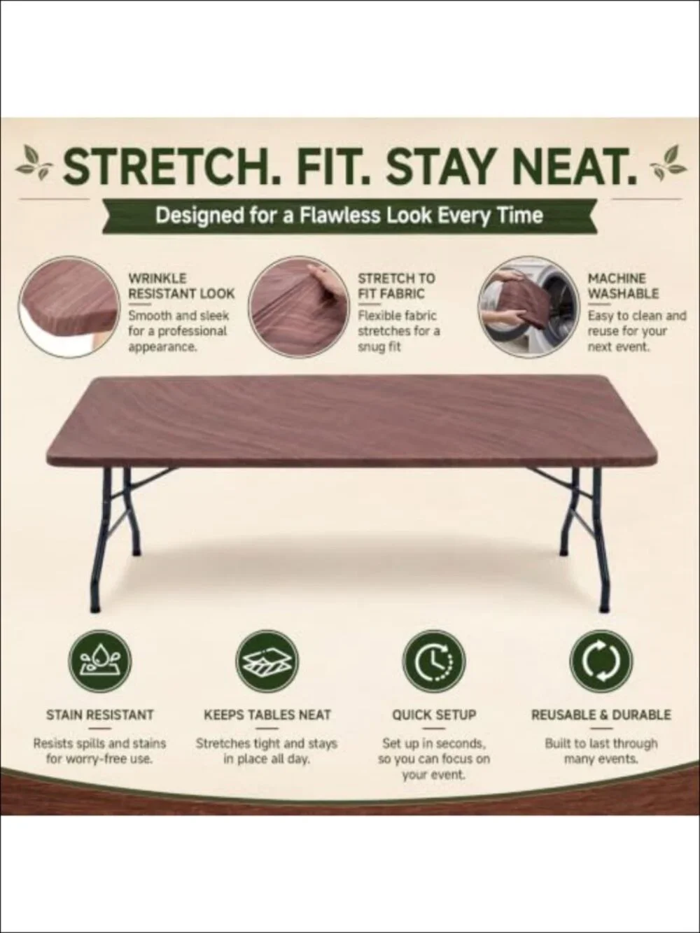 6 Pack Stretch Table Covers Fits 72x30 Rectangular Tables